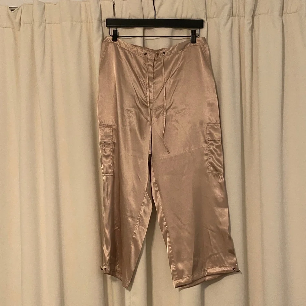 New York & Company Satin Joggers in tan satin 14 - Picture 1 of 7